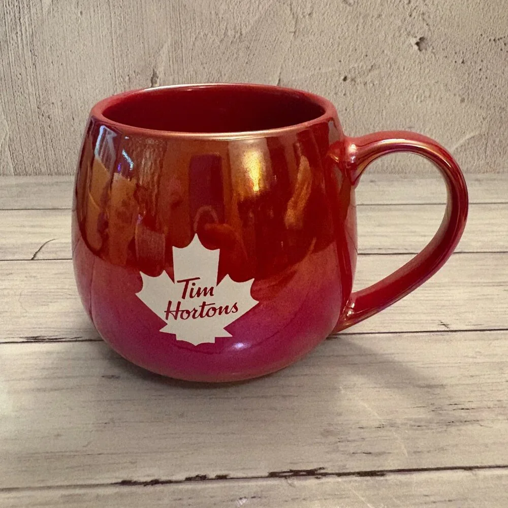 Tim Hortons Red Iridescent Mugs Maple Leaf  2020 x 2 Coffee Mugs (SKU: 190MI) - Picture 2 of 10